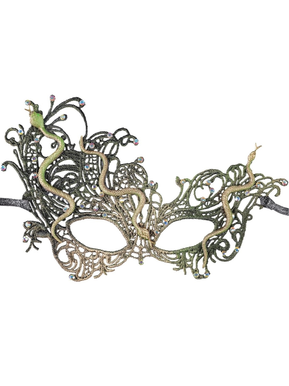 Green Snake Lace Masquerade Eye Mask with Rhinestones